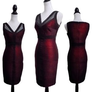 Cache Black and Red Ribbed Bodycon Dress